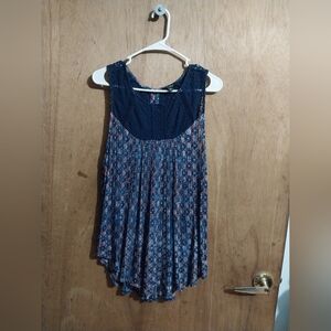 Lucky Brand Floral Babydoll Sleeveless Top Womens XL Crochet Boho Semi Sheer